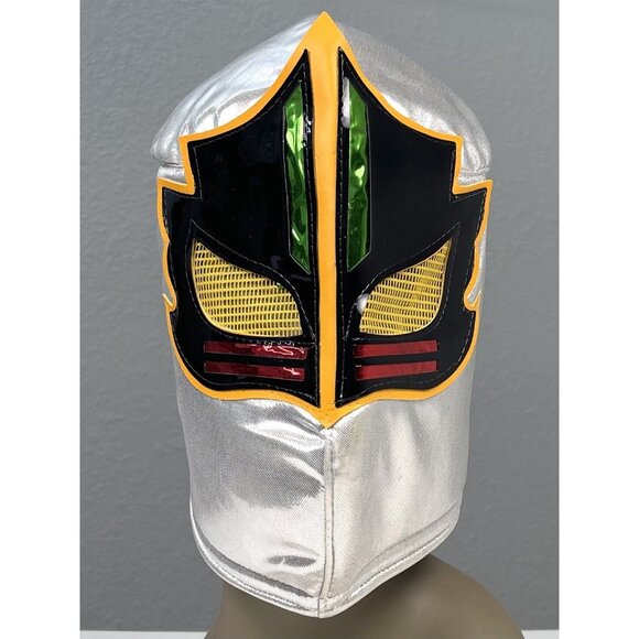 Mexican Lace-Up Silver MASCARA SAGRADA Lucha Libre Wrestling MASK Costume EUC - Picture 1 of 6